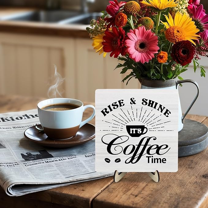 Vintage Coffee Bar Wooden Plaque Desk Sign, Farmhouse Wood Plaque Tabletop Decor for Cafe Bar Kitchen Office,Coffee Station Accessories 5.9x5.9Inch(Coffee- White02) - Image 7