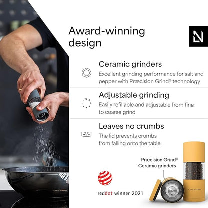 LARS NYSØM Salt and Pepper Grinder Set, Manual Salt and Pepper Mills with Adjustable Ceramic Grinder, Design Spice Shaker Set (Mustard Yellow) - Image 2