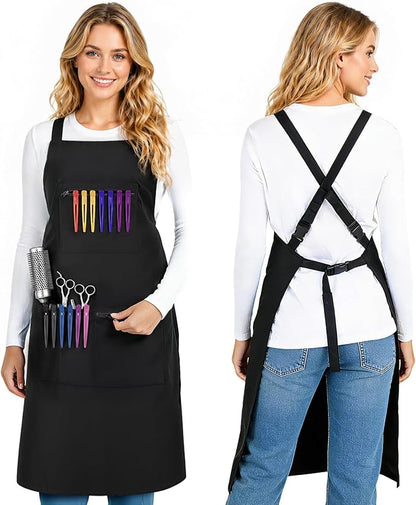 Noverlife Hair Stylist Apron with 4 Pockets, Hair Resistant 34 Inch Long Hairdresser Aprons w/Adjustable Strap for Salon