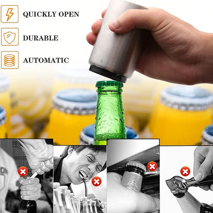 Portable Push Down Magnetic Beer Bottle Openers (8 Packs), No Damage to Caps, Quick to Open, Automatic Stainless Steel Pop the Top Cap Opener for Home Bar Camping and Traveling, Bartender Opening Tool - Image 4