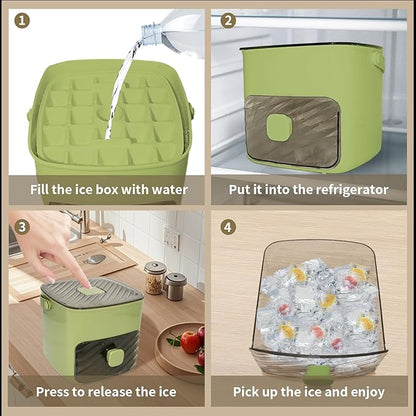 Ice Cube Tray for freezer with 2 Trays and Ice Storage Bin Tweezers, 48 Grid Ice Making Mold Ice Maker with Easy to Press Lid, for Whiskey Cocktails Beer Coffee (Green)