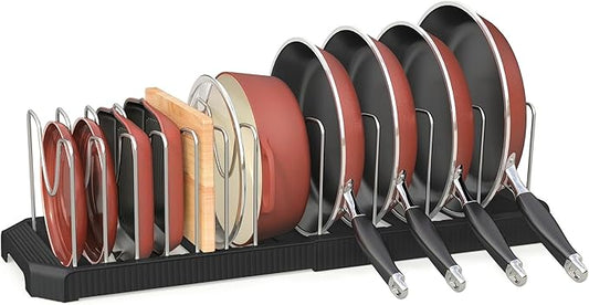 Pots and Pans Organizer for under Cabinet, Pan Pot Organizers inside Cabinet, Expandable Organizer with 12 Adjustable Dividers for Cookie Sheets, Cutting Boards, Pot Lids, Cookware - Pan Rack, Black by Pantasia