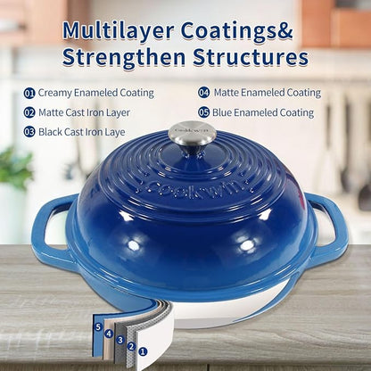 Enameled Cast Iron Bread Oven, 6 Quart Dutch Oven for Bread Sourdough Baking, 11" Thick Enamel Bread Baking Pan Kit with Lid for Stews, Roasts and Gifts for Family, Blue