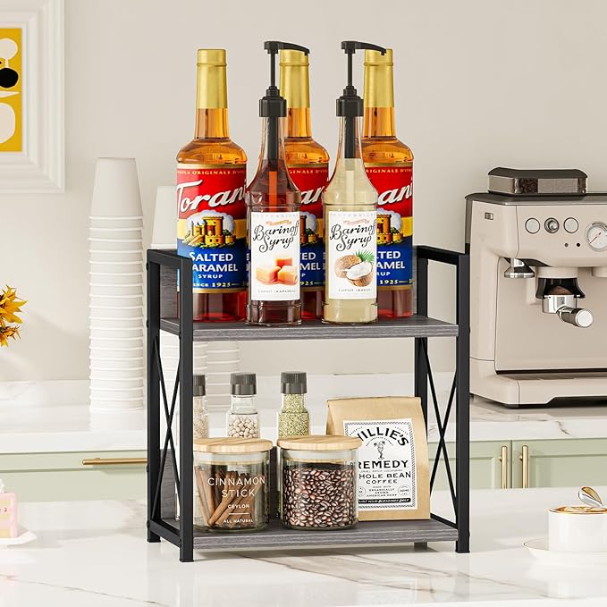 Giikin Countertop Shelf Organizer, 2 Tier Coffee Organizer for Desktop, Grey Counter Shelf Spice Rack for Kitchen (Grey, M) - Image 8