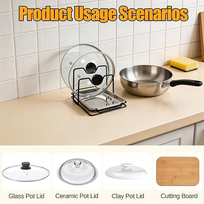 Pot Lid Holder While Cooking, 304 Stainless Steel Spoon Rest with Lid Holder for Countertop, Multifunctional Pan Lid Storage and Utensil Organizer for Stove Top