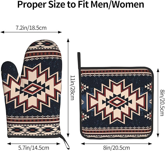 Oven Mitt and Pot Holders Sets - Boho Kitchen Mitts Decorative Tribal Oven Gloves Bohemian Hot Pads Set of 2 for Cooking BBQ Baking Grilling - Image 3