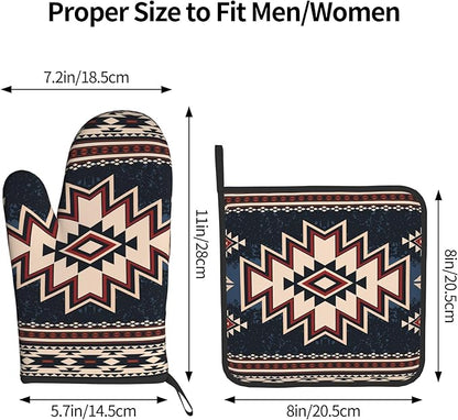 Oven Mitt and Pot Holders Sets - Boho Kitchen Mitts Decorative Tribal Oven Gloves Bohemian Hot Pads Set of 2 for Cooking BBQ Baking Grilling - Image 3