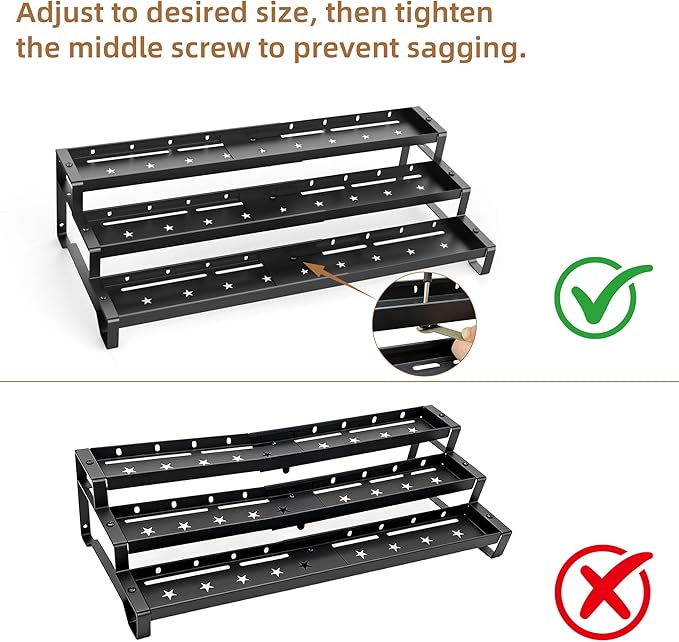 SANKEU Expandable Spice Rack Organizer for Cabinet 3 Tiered Metal Seasoning Organization with Guardrails Spice Shelf Storage for Jars Adjustable Length 13"-21" Black 2Pack - Image 6