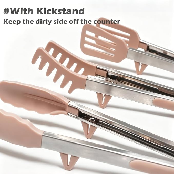 Tongs for Cooking, 12" Kitchen Tongs with Silicone Tips, Food Grade Serving Tongs Set of 3, Pink - Image 2