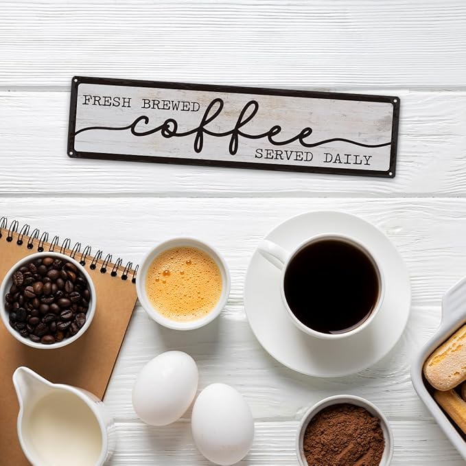 Coffee Metal Tin Signs, Fresh Brewed Coffee Served Daily Sign, Coffees Decoration for Cafe Bar Coffees Station, Kitchen, Restaurant, Hotel, Decorative Metal Wall Signs 15.8x4 Inches - Image 5