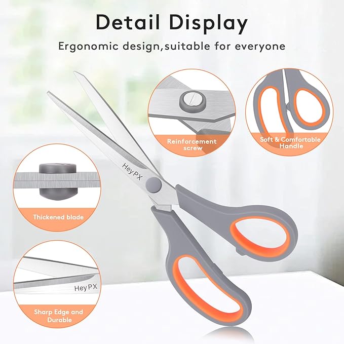 3-Pack 8.5" Ultra Sharp Stainless Steel Scissors - Premium All Purpose for Office, Crafts, Sewing, Home & School | Comfort-Grip Ambidextrous (Left & Right Handed)