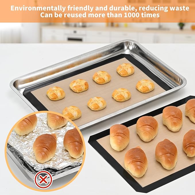Luckyiren 2-Pack Silicone Baking Mats – Non-Stick Reusable Oven Liners for Half Sheet Pans (16.54" x 11.62"), BPA-Free Silicone, Easy to Clean, for Cookies, Roasted Veggies, Pizza & More