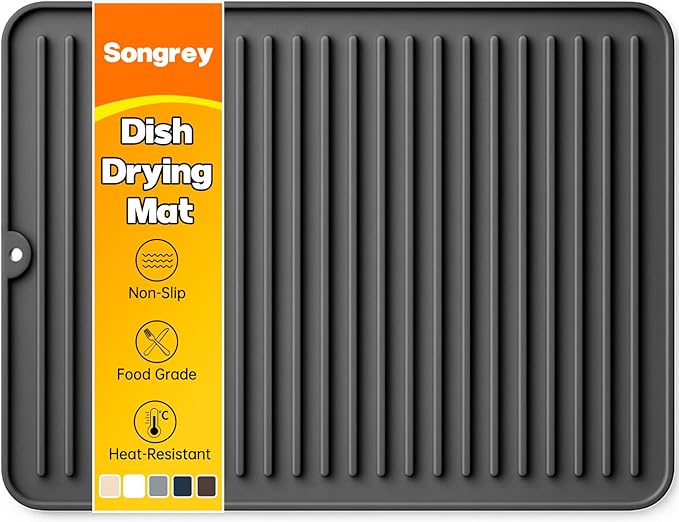 Songrey 16" x 12" Silicone Dish Drying Mat, Kitchen Counter Drying Pad for Sink Dishes or Under Rack, Multi-Use as Heat Resistant Trivet, Coffee Bar Mat by Unknown