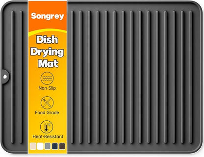 Songrey 16" x 12" Silicone Dish Drying Mat, Kitchen Counter Drying Pad for Sink Dishes or Under Rack, Multi-Use as Heat Resistant Trivet, Coffee Bar Mat by Unknown