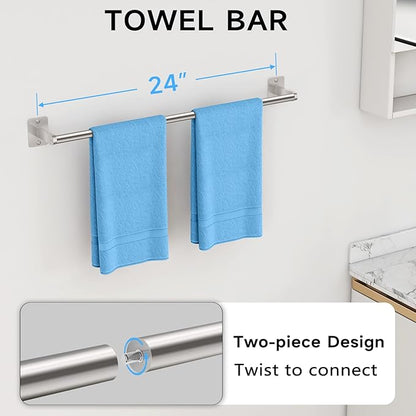 Brushed Nickel Bathroom Accessories Set, KLJKPA 4 Pieces Bathroom Hardware Set, 24 inch Towel Bar, Towel Racks for Bathroom, Robe Towel Hooks, Toilet Paper Holder Wall Mounted - Image 2