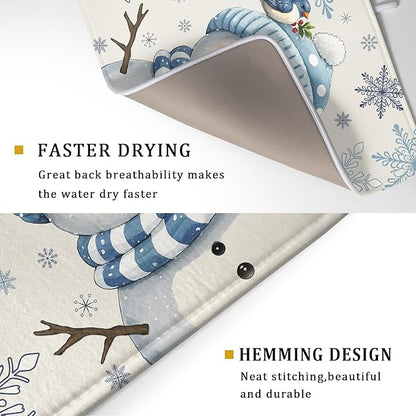 Winter Snowman Dish Drying Mat for Kitchen Counter 18x24 Blue Snowflake Bird Christmas Holiday Absorbent Reversible Microfiber Drying Mats Kitchen Countertop Protector Dishes Drainer Rack Pad - Image 3