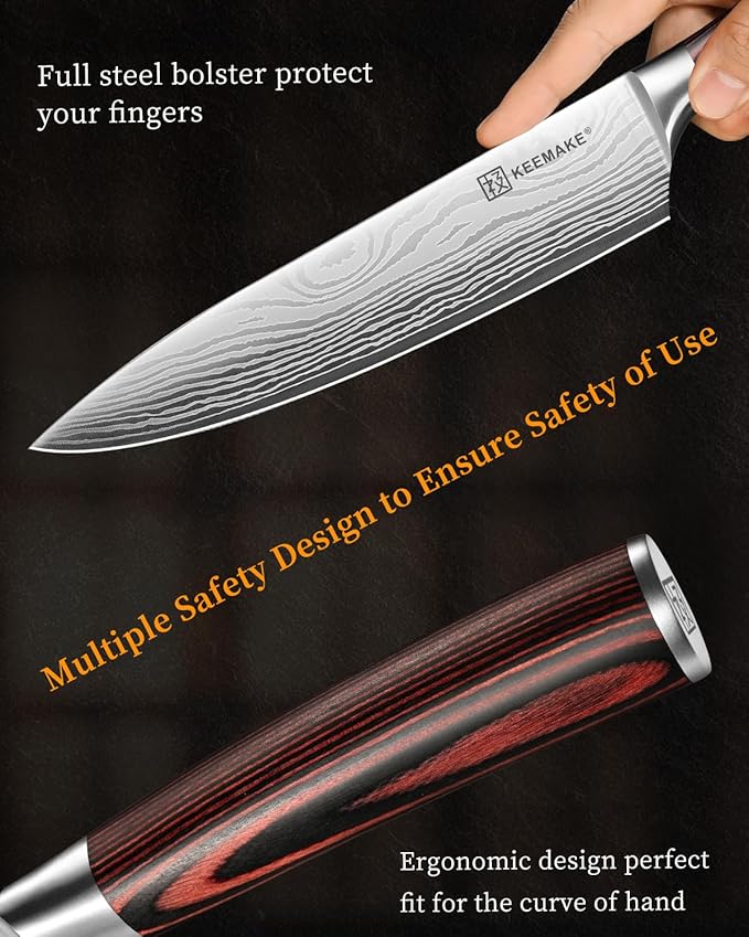 KEEMAKE 3 Pieces Knife Set, High Carbon Stainless Steel Chef Knives Sets with Ergonomic Pakkawood Handle, Professional Ultra Sharp Kitchen Knife Sets, Father Day Gifts