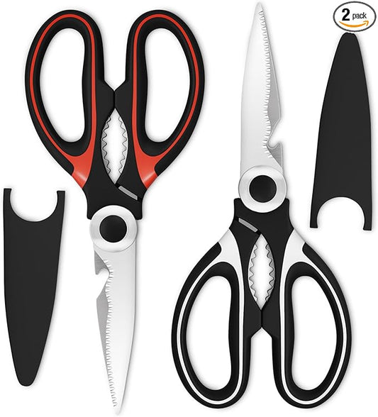 2 Pcs Heavy Duty Kitchen Scissors for Food – 5-in-1 Stainless Steel Kitchen Shears with Bottle Opener, Non-Slip Handles & Protective Cover – Utility Scissors for Cutting Meat, Poultry & Vegetables by LIBERHAUS