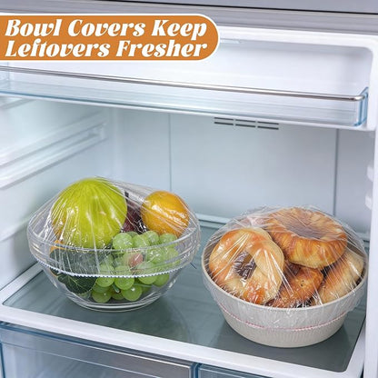 200 Pcs 6 Size Plastic Bowl Covers with Elastic Bulk, Reusable Bowl Covers Disposable Food Storage Plastic Wrap for Kitchen Leftovers Outdoors Picnic (Vivid Colors)