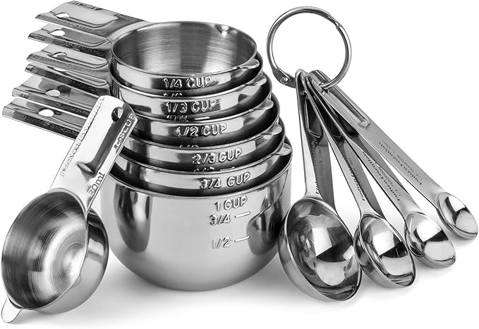 Hudson Essentials Stainless Steel Measuring Cups and Spoons Set - Stackable Set with Spout (11 Piece Set) by HudsonEssentials