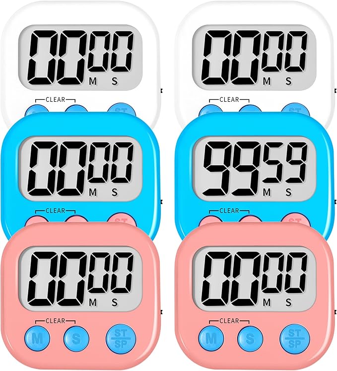 ZILLEEN 6 Pack Kitchen Timers for Cooking Digital Classroom Timers for Kids Teachers White Blue Pink by ZILLEEN