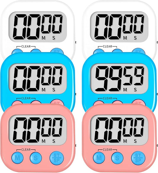ZILLEEN 6 Pack Kitchen Timers for Cooking Digital Classroom Timers for Kids Teachers White Blue Pink by ZILLEEN