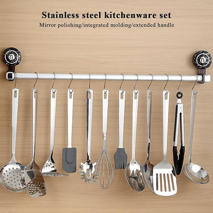 Kitchen Cooking Utensils Set 26 Pieces, Stainless Steel Heavy Duty Sturdy Kitchen Tool Set with Hooks, Metal Spatula & Spoon Set Ergonomic Hanging Handles for All Cooking Tasks