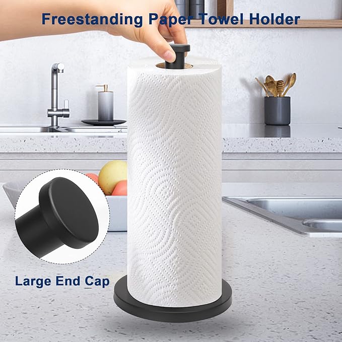 NearMoon Standing Paper Towel Holder, Kitchen Paper Towel Tissue Holder- for Bathroom Countertop, Standard or Jumbo-Sized Roll Paper (with Stainless Steel Base, Matte Black) - Image 4