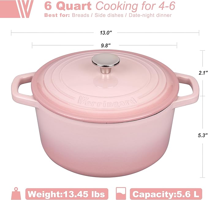 VORRINGARD Enameled Cast Iron Dutch Oven Pot with Lid, for Bread Baking, Round Bread Oven- include Sourdough Bread Baking Supplies Set, 6QT, Pink - Image 2