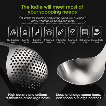 Patelai Hot Pot Slotted Ladle Set Stainless Steel Soup Ladle Strainer Scoops Cooking Skimmer Cookware Utensil for Hotpot Scooping Sauce Serving, 12 Inch(6 Pcs,Silver)