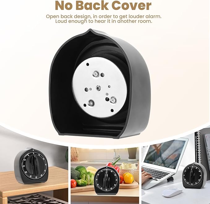 Kitchen Timers for Cooking, 60 Minute Wind Up - Chef Cooking Timer with Loud Alarm,100% Mechanical Desk Timer -No Batteries Required - Manual Countdown timers for Home, Study and Cooking (Black) - Image 6
