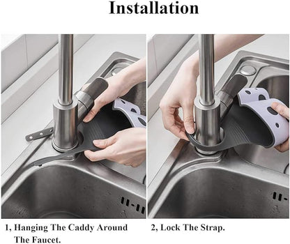 UNIKON 2 Pack Sink Caddy Sponge Holder Organizer, Hanging Kitchen Adjustable Strap Faucet Caddy, White