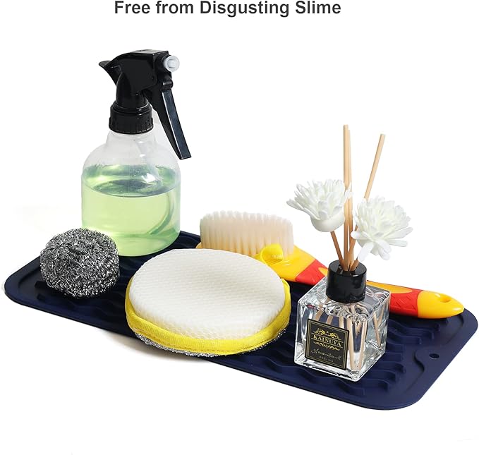 ZLR Silicone Sponge Holder & Sink Caddy Tray (6" x 12") - Narrow Dish Drying Mat for Kitchen Counter - Waterproof Soap Dispenser Organizer, Non-Slip Bathroom Vanity Tray (Midnight Blue) - Image 8