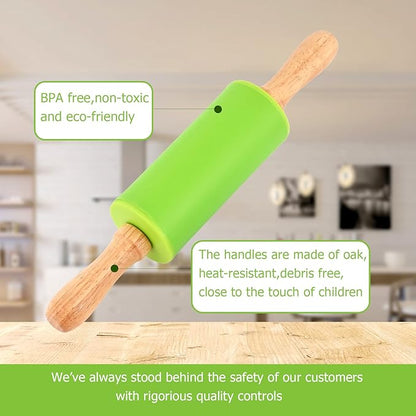 Mini Silicone Rolling Pin for Kids, Non-stick Surface Wood Handle, 9 Inch 10 Pack - Image 2