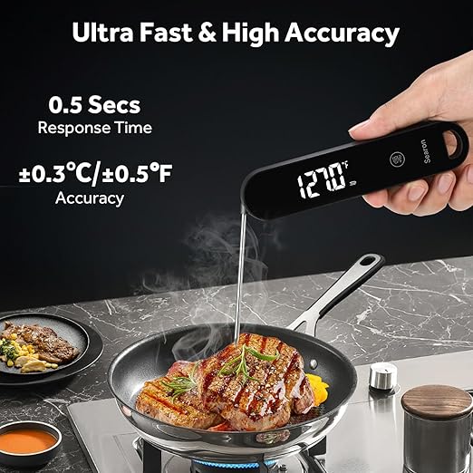 Searon 0.5S Instant Read Digital Meat Thermometer, Electric Food Thermometer Kitchen Essentials Gadgets Waterproof for Grilling Airfryer Cooking BBQ Baking Oil Deep Fry Smoker