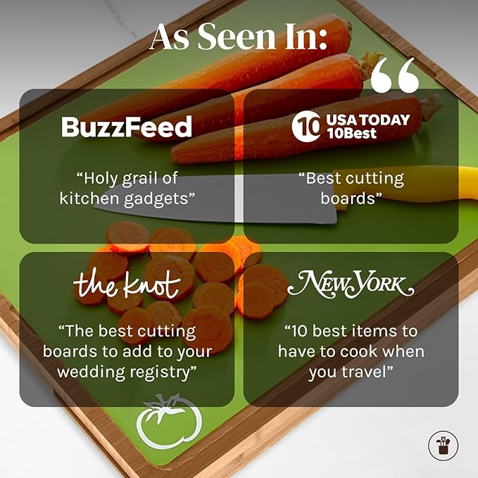 Cooler Kitchen Bamboo Wood Cutting Board Set with 6 Color Coded Flexible Plastic Chopping Mats with Food Icons, Wooden Cutting Boards for Kitchen, Wooden Chopping Board Non Toxic Dishwasher Safe - Image 9