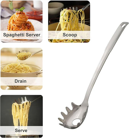 HIC Kitchen Spaghetti Ladle and Pasta Server with Long Handle, 18/8 Stainless Steel, 13-Inch