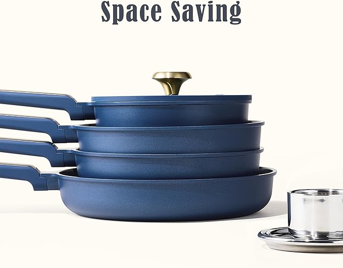 CAROTE Ceramic Cookwar Set, Pots and Pan Set Non Stick 16 Piece, Cookware Set Kitchen Cooking Set Non Toxic, PFAS PTFE Free, Blue - Image 7