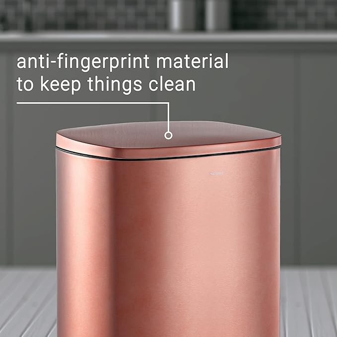 happimess HPM1006D Connor Rectangular 13-Gallon Trash Can with Soft-Close Lid and Free Mini Trash Can, Fingerprint Resistant, Modern, Minimalistic for Home, Kitchen, Office, Bathroom, Rose Gold - Image 9