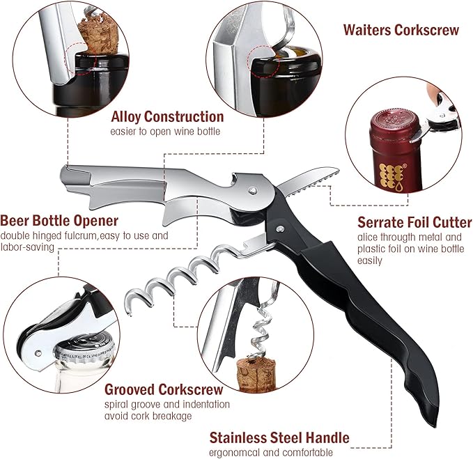 Wine Keys Opener Travel Corkscrew Wine bottle Opener Waiter Beer Bartender for Home Office Kitchen Restaurant Bar Applications(Black,16 Pieces) - Image 4