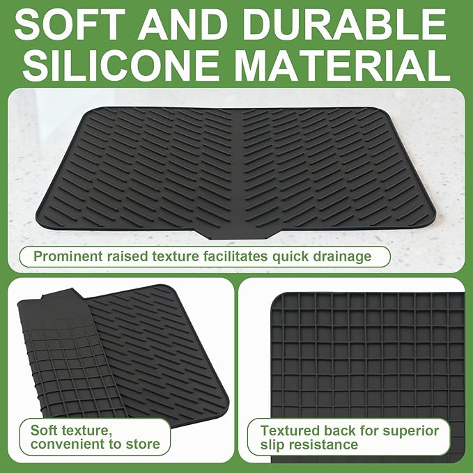 Silicone Drying Mat, 23"X17" With Built-in Drain Lip,Heat-Resistant,Eco-friendly,Hygienic Drying Pad,Leak-Proof and Non-Slip,Silicone Dish Drying Mat for Kitchen Counter or Sink（Black 23X17） - Image 4