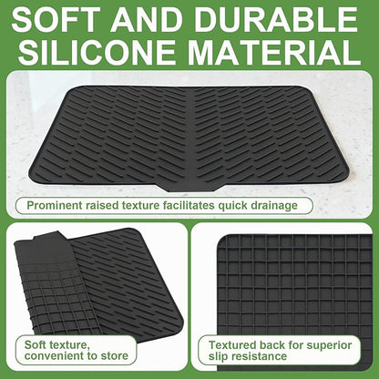 Silicone Drying Mat, 23"X17" With Built-in Drain Lip,Heat-Resistant,Eco-friendly,Hygienic Drying Pad,Leak-Proof and Non-Slip,Silicone Dish Drying Mat for Kitchen Counter or Sink（Black 23X17） - Image 4