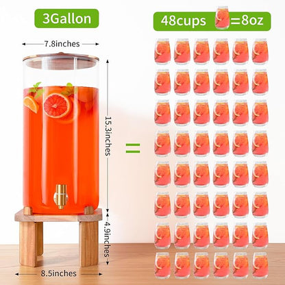 3 Gallon Extra Large Drink Dispenser for Parties,Glass Beverage Dispenser with Stand,Water Drink Dispenser with Airtight Valve,Lemonade Dispenser for Fridge,Water, Juice,Cocktails,Ice Tea & Sun Tea - Image 2