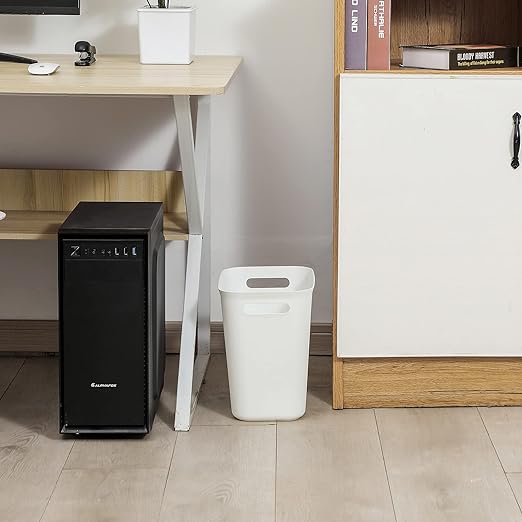 UUJOLY Plastic Small Trash Can Wastebasket, Garbage Container Basket for Bathrooms, Laundry Room, Kitchens, Offices, Kids Rooms, Dorms, 3.5 Gallon, White, 3 Pack