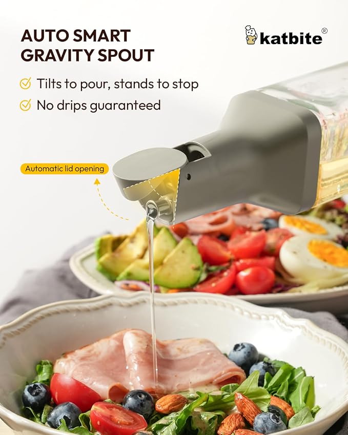 katbite 16oz Glass Olive Oil Dispenser Bottle for Kitchen Cooking - Leakproof Kitchen Essential with Precise Pouring Spout for Salad, Air Fryer, BBQ, Non-Stick Pans, Easy Refill and Use, Blue - Image 3