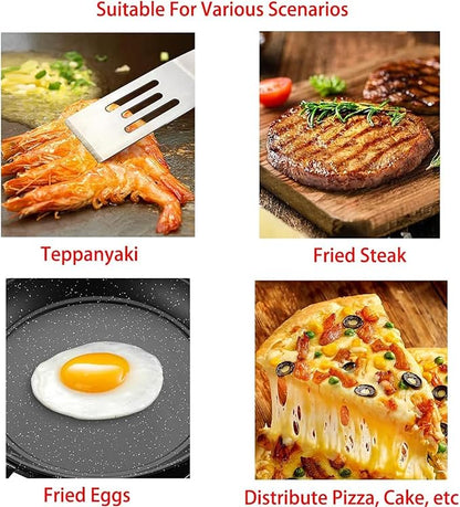 2-Pieces Small Metal Spatula Set, Mini Metal Spatulas for Kitchen Use, Stainless Steel Spatula for Flipping, Serving & Turning Pancakes, Eggs, Brownies, Cookies, Cakes & Desserts (2 PC SLOTTED)