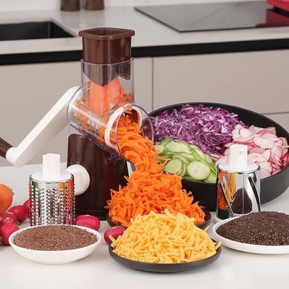 Cambom Rotary Cheese Grater Hand Crank Cheese Shredder for Fresh Cheese, Vegetable, Nuts,Non-slip Suction Base, Free Cleaning Brush Three Blades, Coffe Color - Image 9