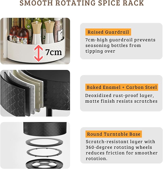 Rotating Spice Rack with Paper Towel Holder, 2 Tier Turntable Lazy Susan, Seasoning Organizer for Kitchen Countertop Cabinet, White - Image 8
