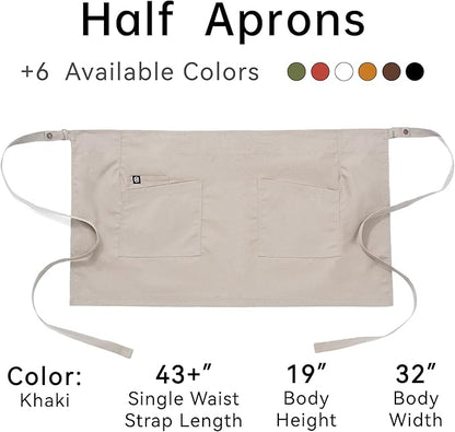 Unisex Waist Apron Half Bistro Apron Server Aprons with Pockets Waterproof 4251BY