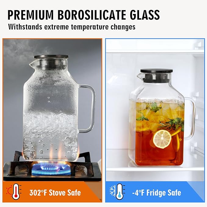 1 Gallon Square Glass Pitcher with Lid and Spout, Borosilicate Glass Carafe for Hot/Cold Drink, Water Pitchers with Handle for Fridge, Extra Large Jug for Iced Tea, Coffee, Juice, Beverage, Black - Image 6
